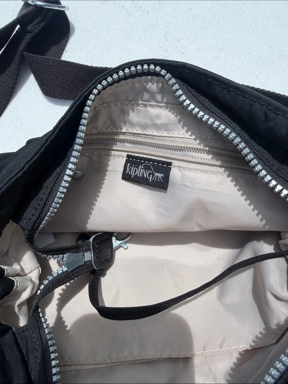 Kipling Black Crossbody Messenger Bag with Silver Hardware
